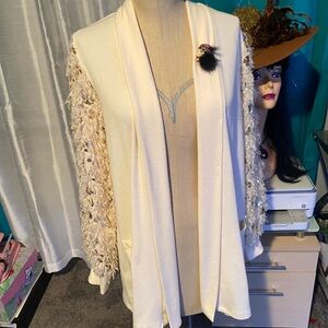 Colleen Lopez, fun jacket, fuzzy sleeves with sequins size L…holiday party🎄